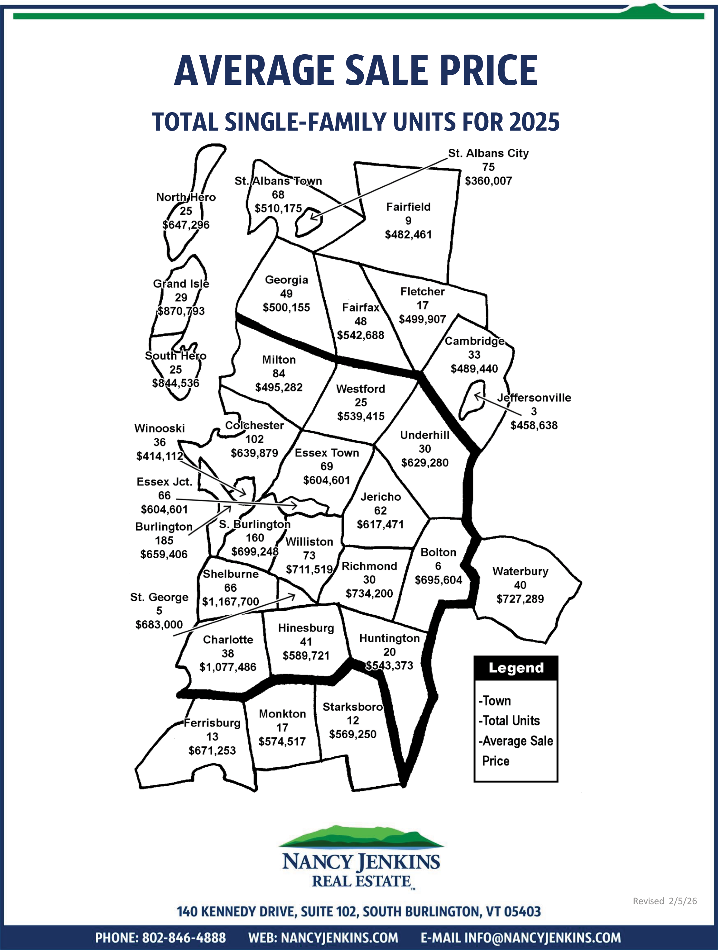 Vermont Average Sales Price Map
